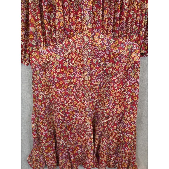 Free People L Bonnie Dark Pink Floral Mini Dress Empire Waist Boho‎ Prairie NEW - Picture 3 of 16